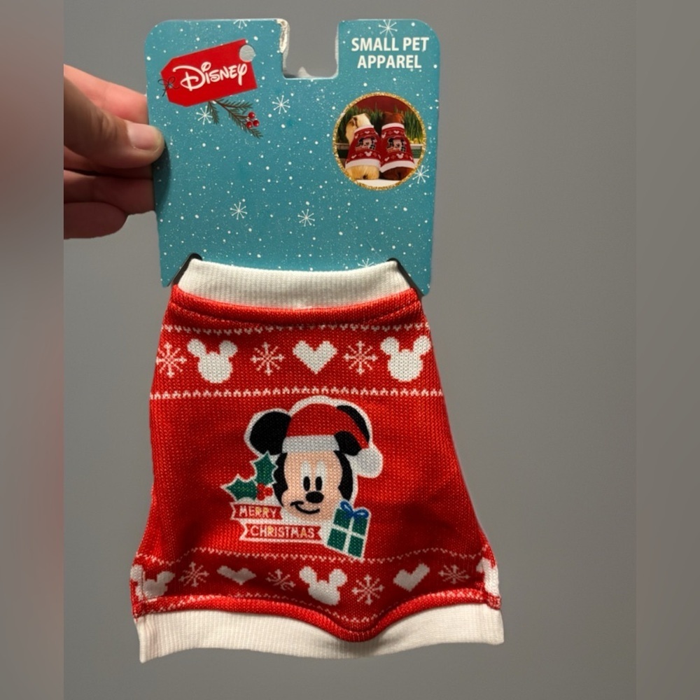Disney Pet Small Christmas Mickey Mouse Red Ugly Sweater Kitten Guinea Pig Puppy